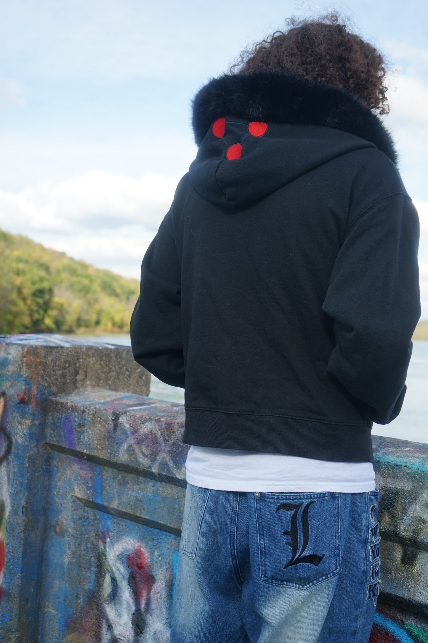 Black Divine dog Fur parka hoodie